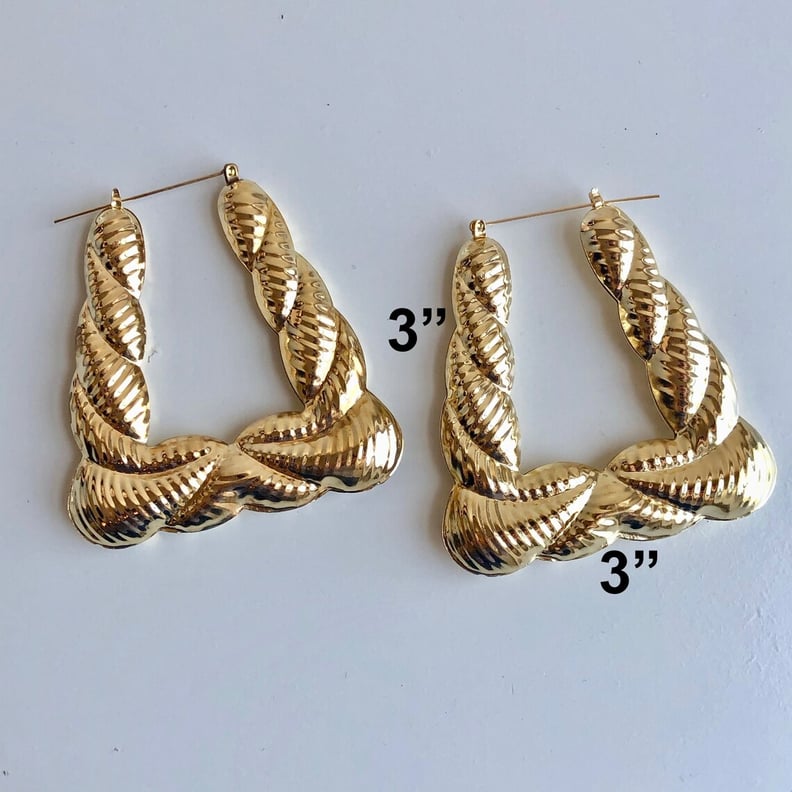 Gold Plated Chunky Bamboo Triangle Doorknocker Earrings