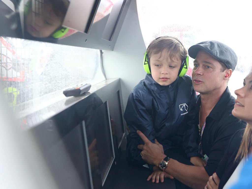 Brad Pitt and Knox at British Grand Prix 2015 Pictures