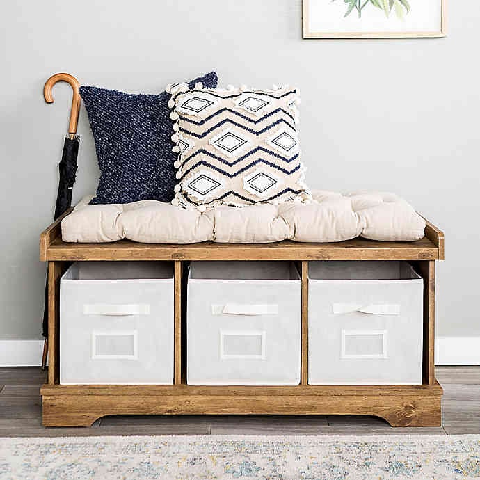 Forest Gate Contemporary Wood Storage Bench With Totes and Cushion