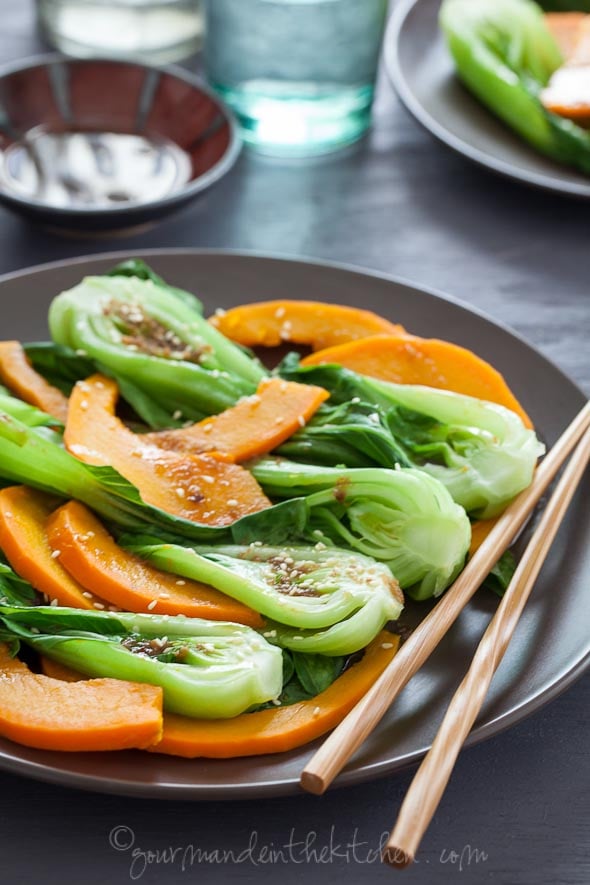 Steamed Pumpkin and Bok Choy With Ginger Sesame Sauce