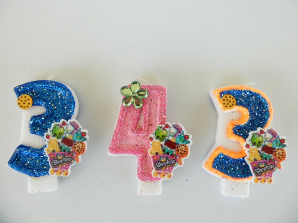 Shopkins glitter birthday cake candles ($10).