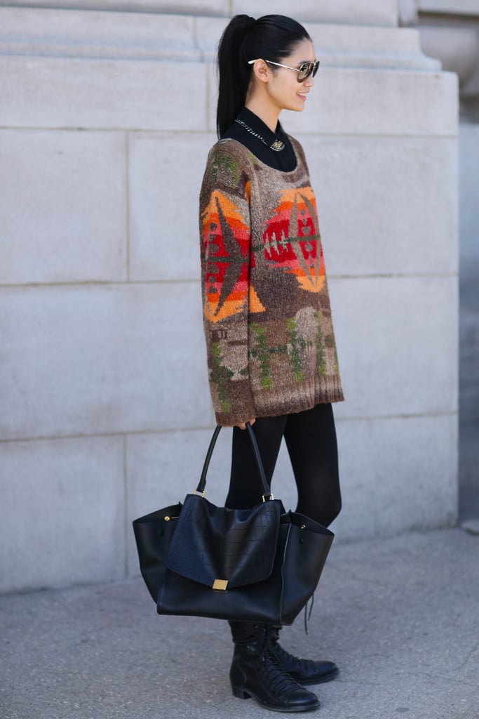 A Winter knit gave this otherwise all-black outfit added interest.
A Winter knit gave this otherwise all-black outfit added interest.