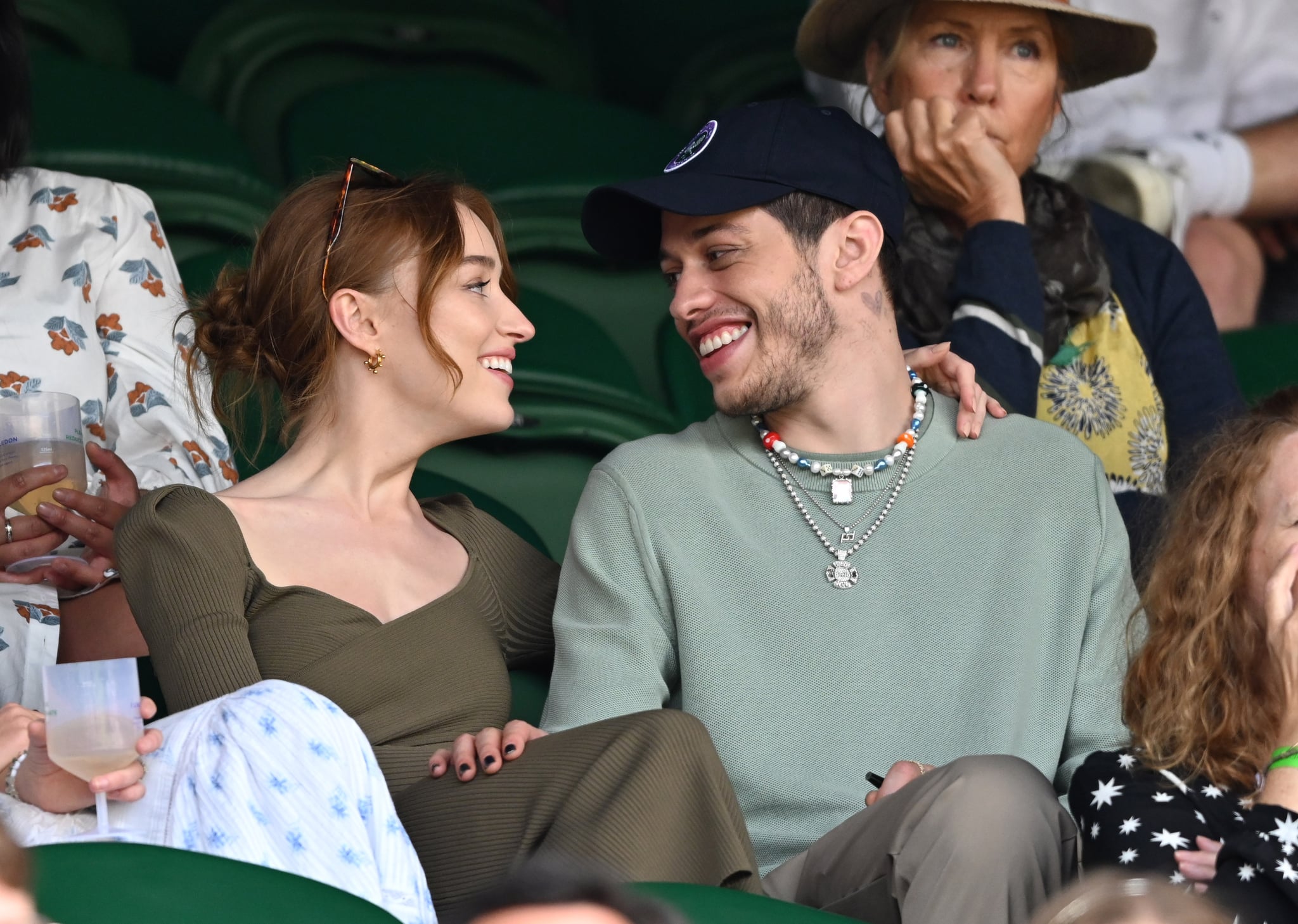 LONDON, ENGLAND - JULY 03: Phoebe Dynevor and Pete Davidson hosted by Lanson attend day 6 of the Wimbledon Tennis Championships at the All England Lawn Tennis and Croquet Club on July 03, 2021 in London, England. (Photo by Karwai Tang/WireImage)