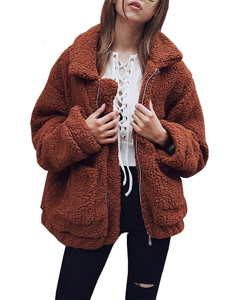 PrettyGarden Faux Shearling Oversized Teddy Coat in Brown