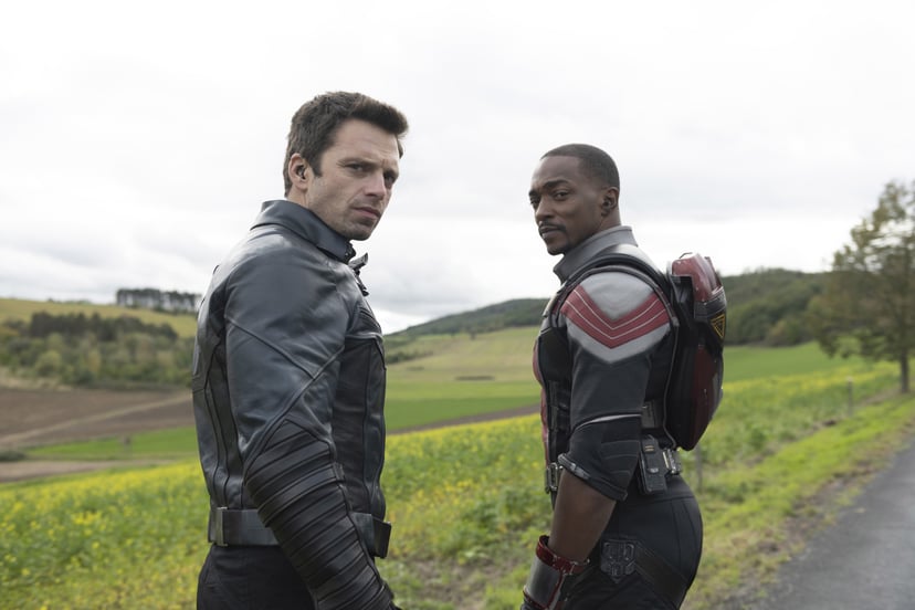 THE FALCON AND THE WINTER SOLDIER, from left: Sebastian Stan as Winter Soldier, Anthony Mackie as Falcon, (Season 1, ep. 102, aired Mar. 26, 2021). photo: Julie Vrabelova / Disney+/Marvel Studios / Courtesy Everett Collection