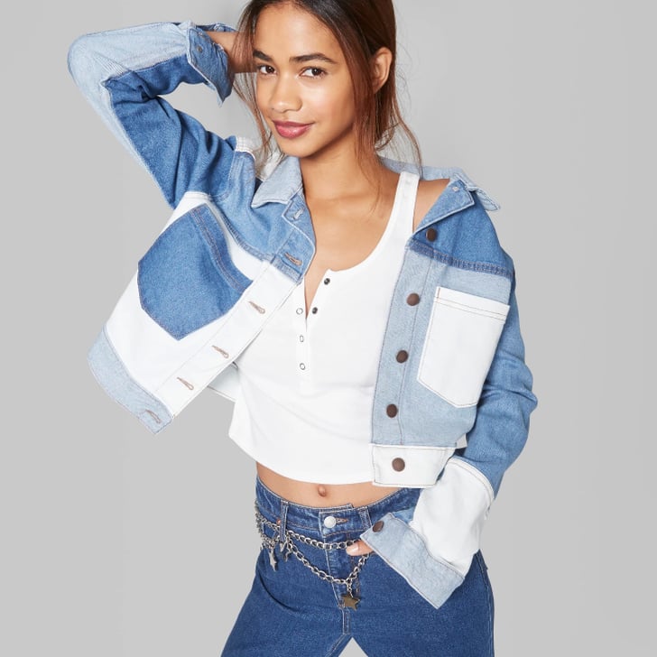 Patchwork denim trucker jacket top