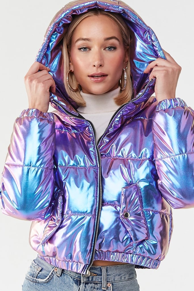 Iridescent Metallic Puffer Jacket Kylie Jenner's Iridescent Puffer Jacket POPSUGAR Fashion