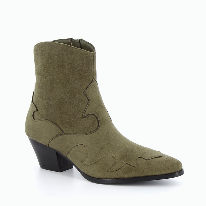 Vanessa Wu Olive Faux Suede Cowboy Ankle Boots