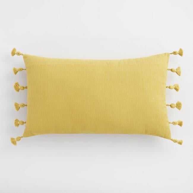 Oversized Chartreuse Tassel Indoor Outdoor Lumbar Pillow