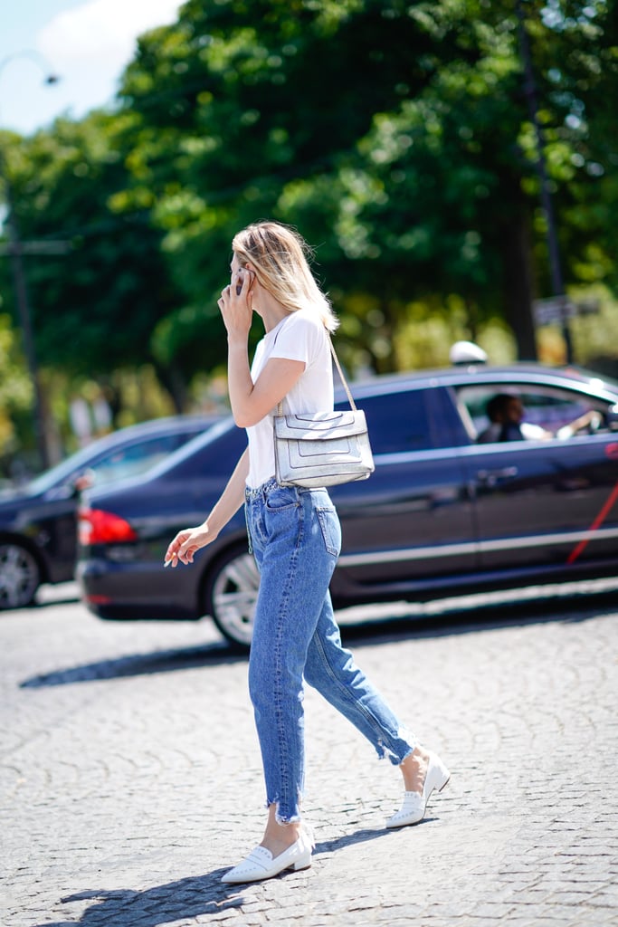 Instead of sneakers, try white loafers with a t-shirt and jeans.