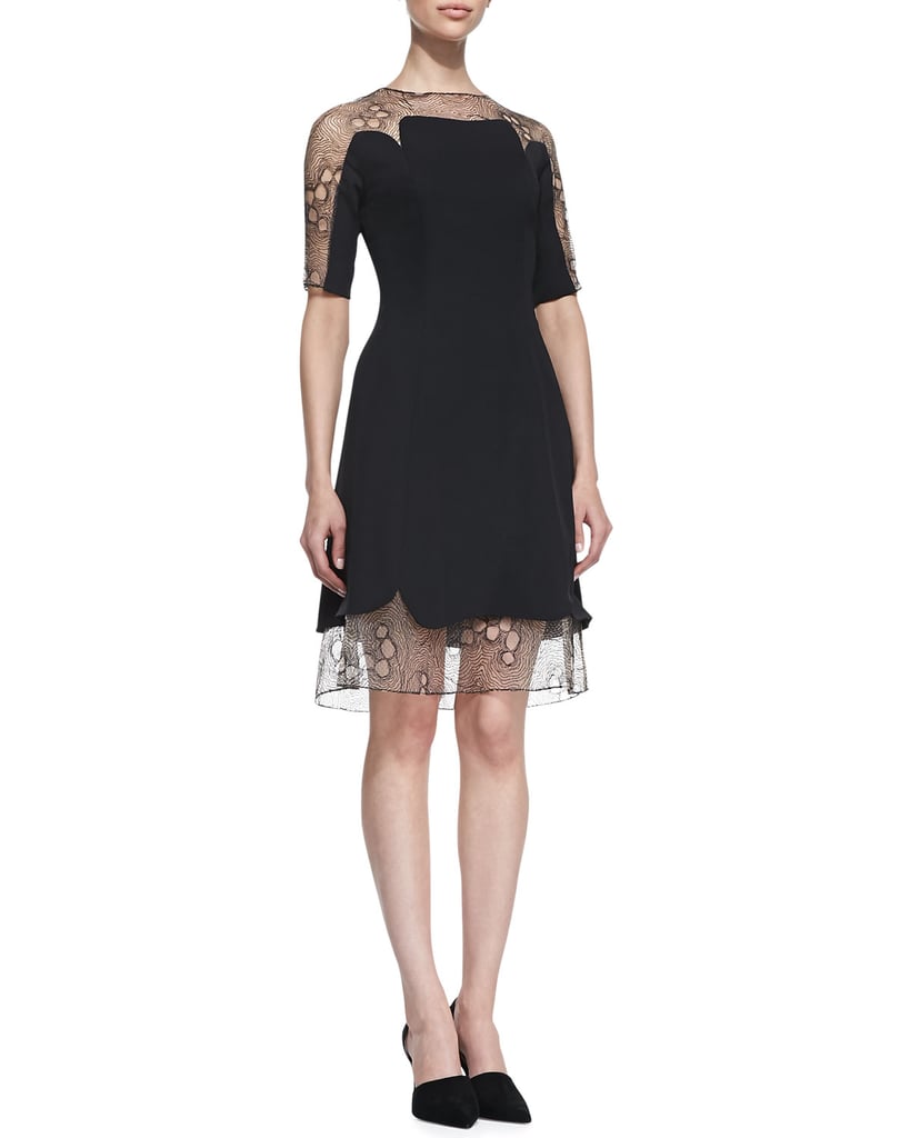 Lela Rose A-Line Sheer Black Lace Tulle Combo Dress ($1,695)