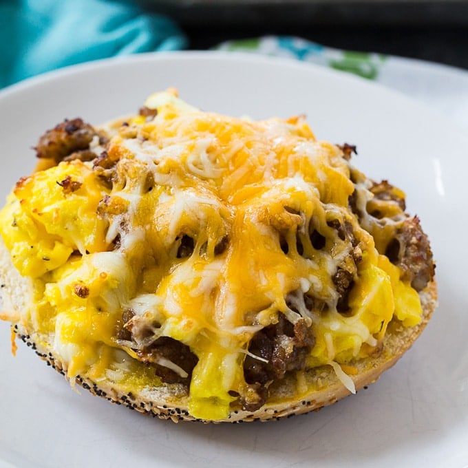 Sausage, Egg, and Cheese Bagel Pizza