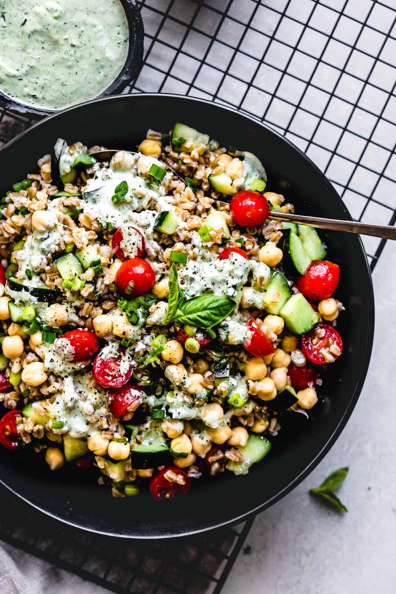 Farro Salad With Basil Lemon Tahini Dressing