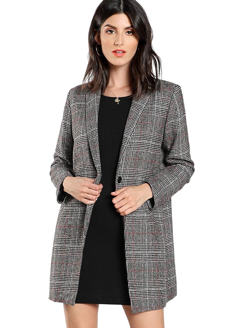 SheIn Lapel Collar Coat Long Sleeve Plaid Blazer