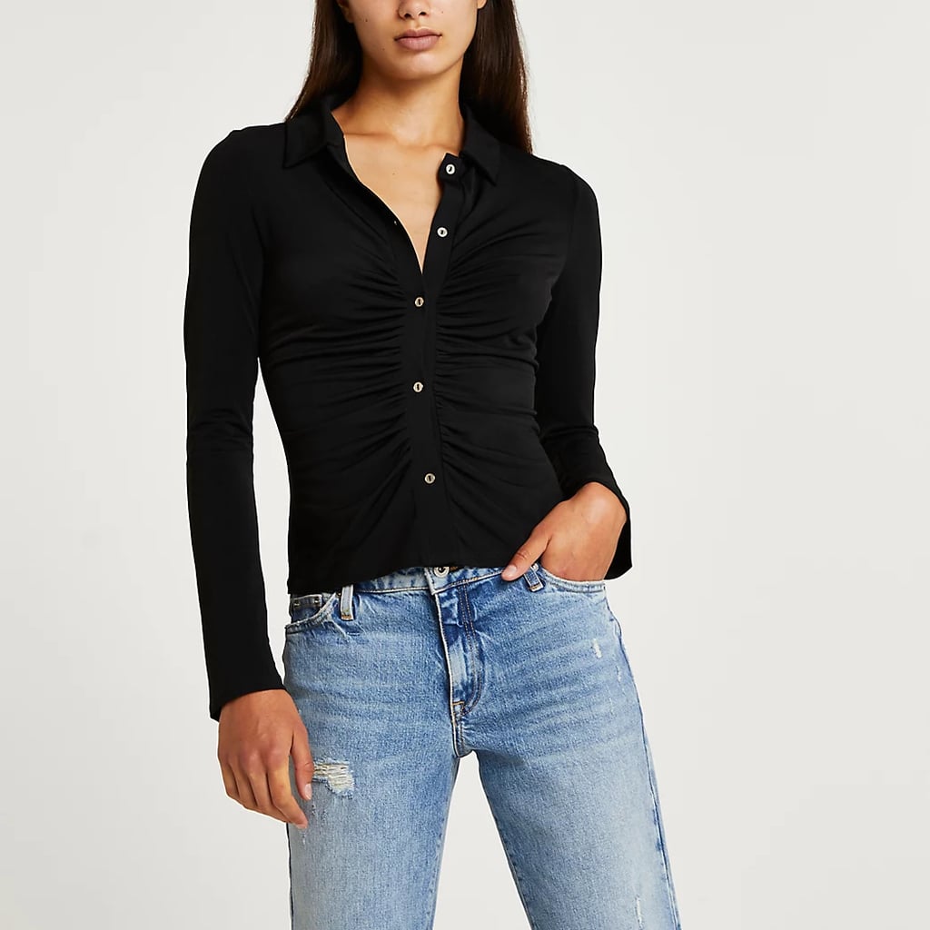 A Fun Button Down: River Island Black Ruched Shirt