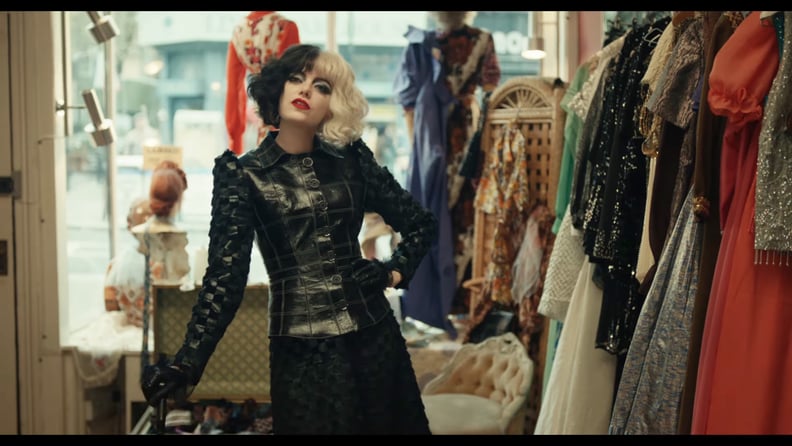 Emma Stone's Black Leather Jacket in Disney's Cruella Trailer