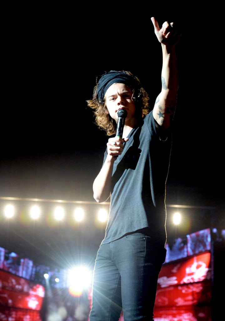 Harry Styles rocked the stage during his performance with One Direction at the Rose Bowl in Pasadena, CA, on Thursday.
