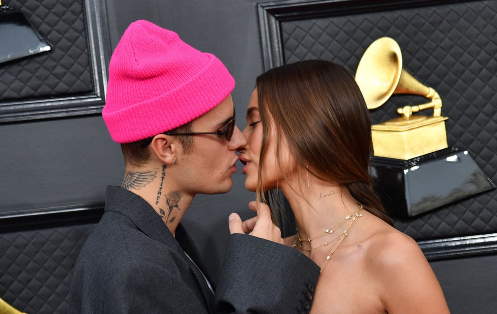 Justin and Hailey Bieber at the 2022 Grammys