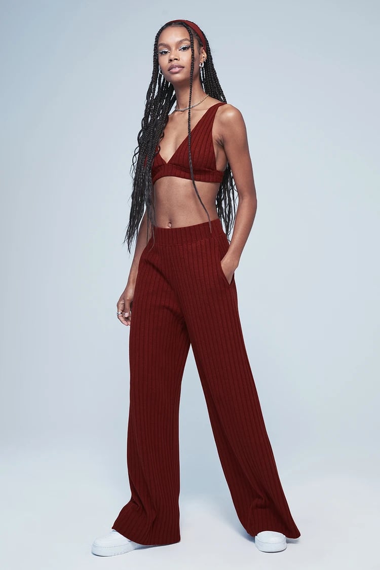 A Cute Lounge Set: Alo Ribbed Take Comfort Wide Leg Pant and Bra