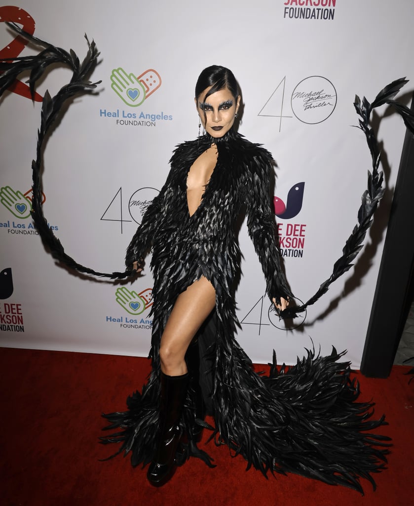 Vanessa Hudgens's Feather Cutout Gown at the Thriller Night Halloween Party