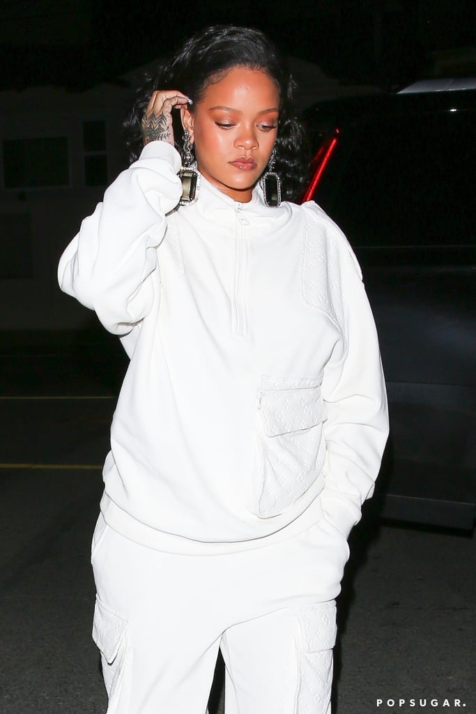 Rihanna's White Fuzzy Heels January 2019