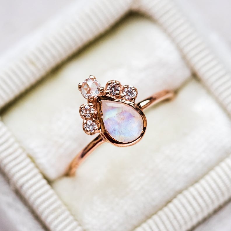 Pear Moonstone Crown Ring in Rose Gold