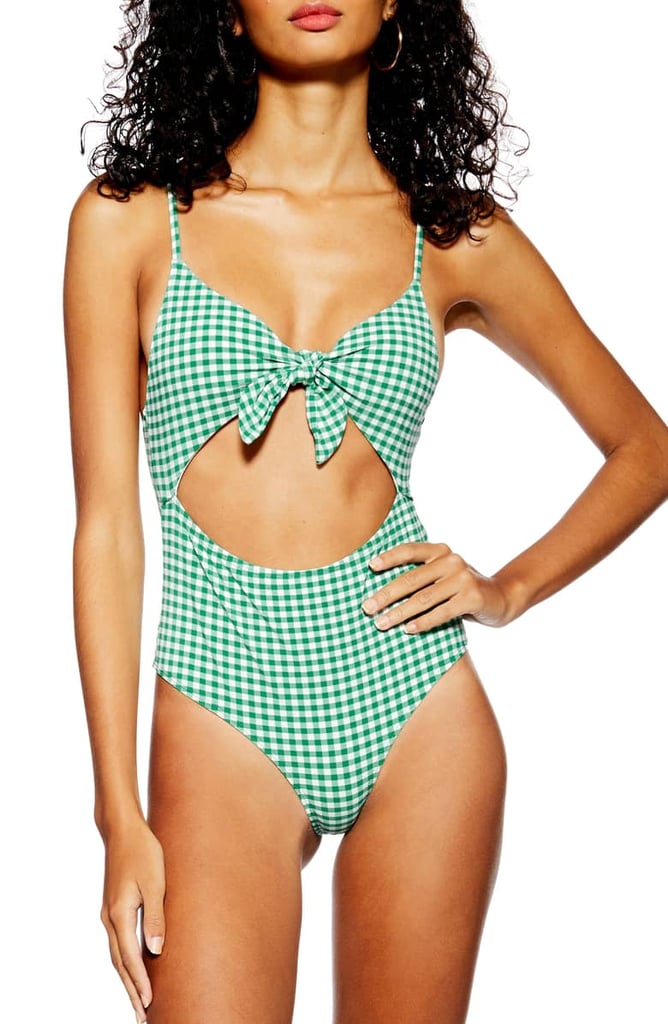 Topshop Gingham Cutout One-Piece Swimsuit