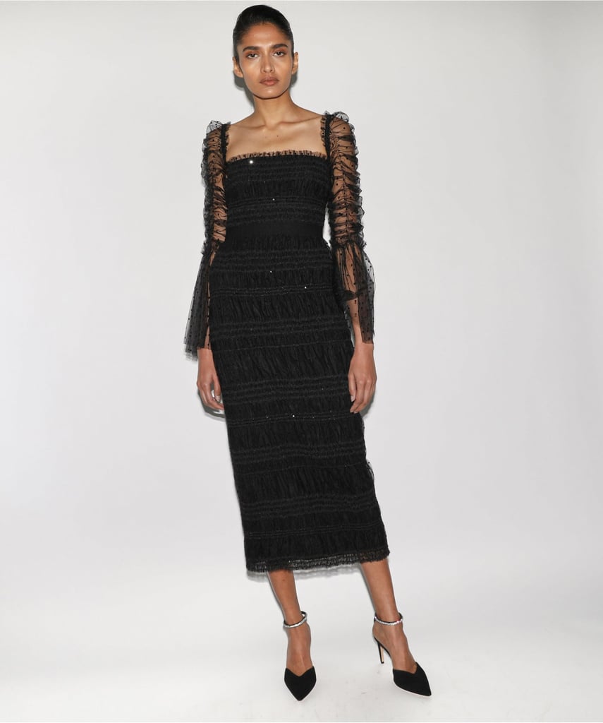 Self-Portrait Black Dot Mesh Midi Dress | Stylish and Affordable ...