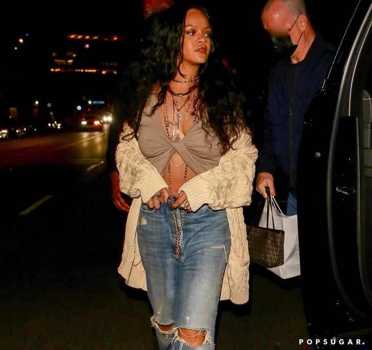 Rihanna Wears a Chunky Cardigan and Baggy Jeans to Dinner