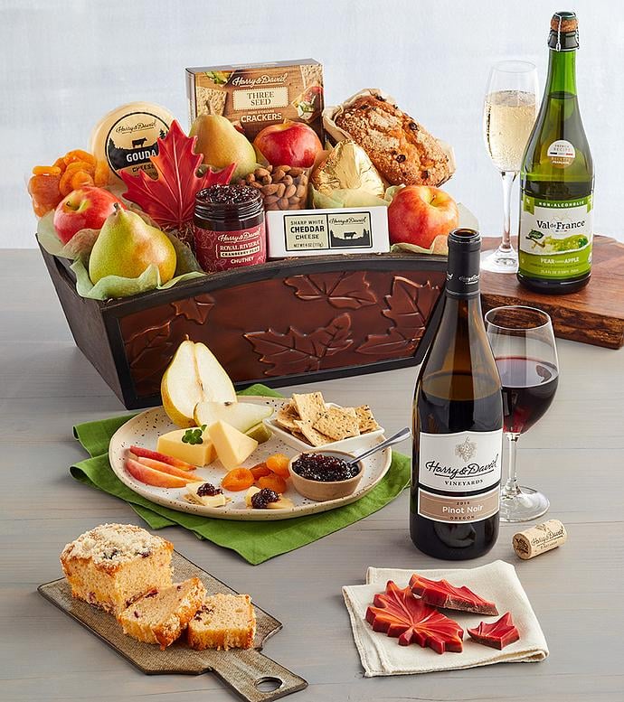 For a Great Housewarming Present: Harvest Treats Gift Basket With Wine