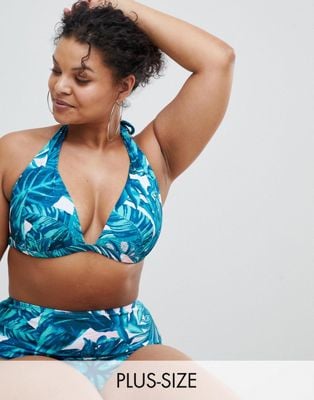 Boohoo Plus Tropical Print Bikini Top