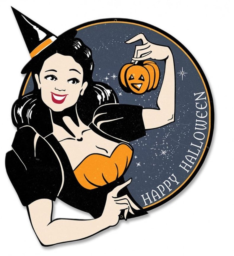 Happy Halloween Orange and Black Pumpkin Retro Witch