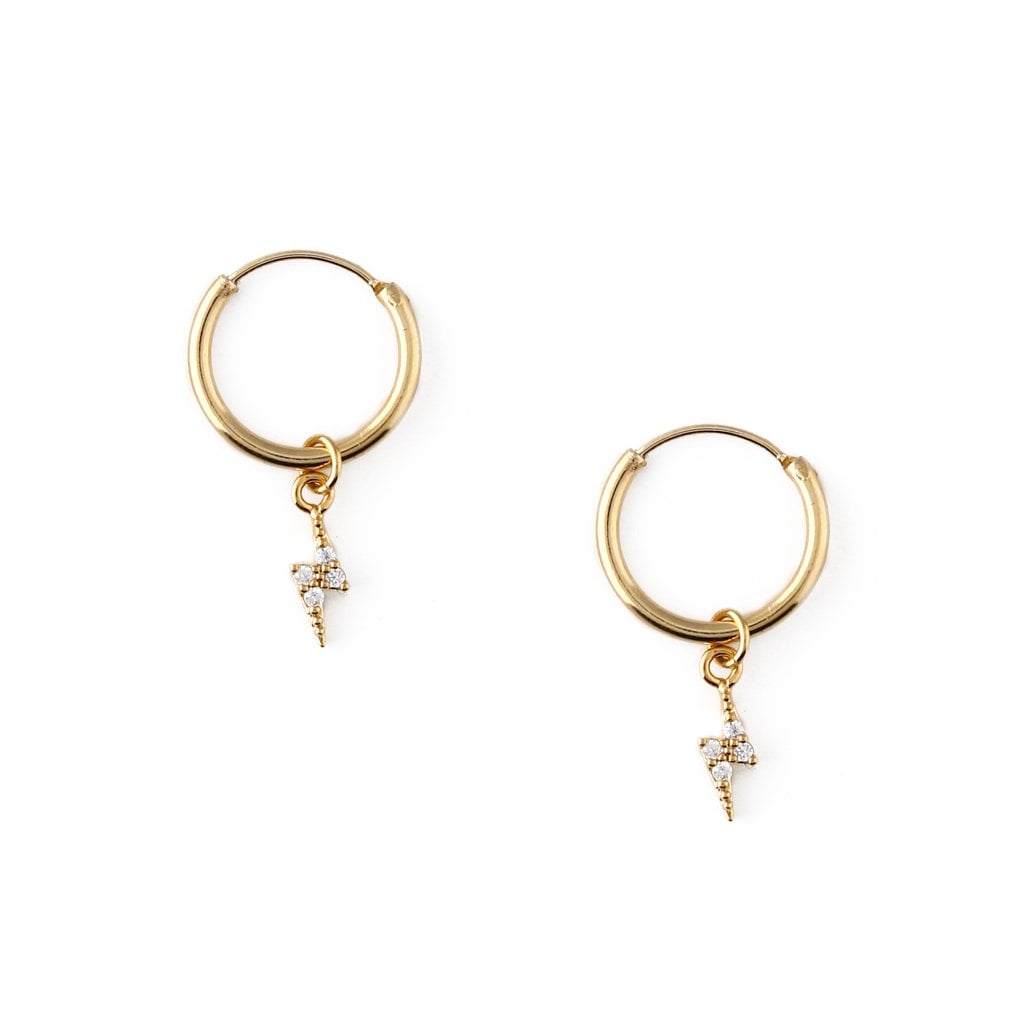 Orelia Pave Lightning Bolt Drop Micro Hoop Earrings