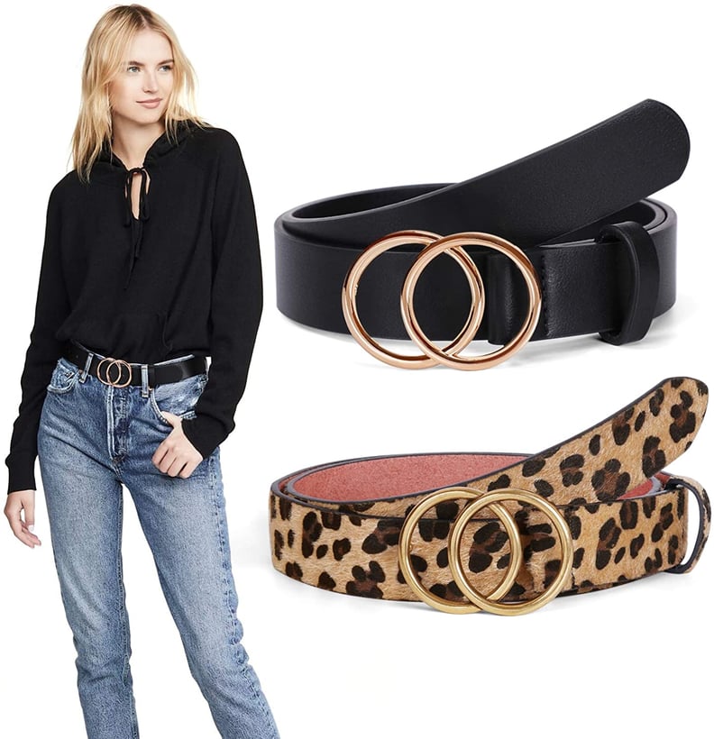 Double O Ring Leather Belt With Gold Buckle