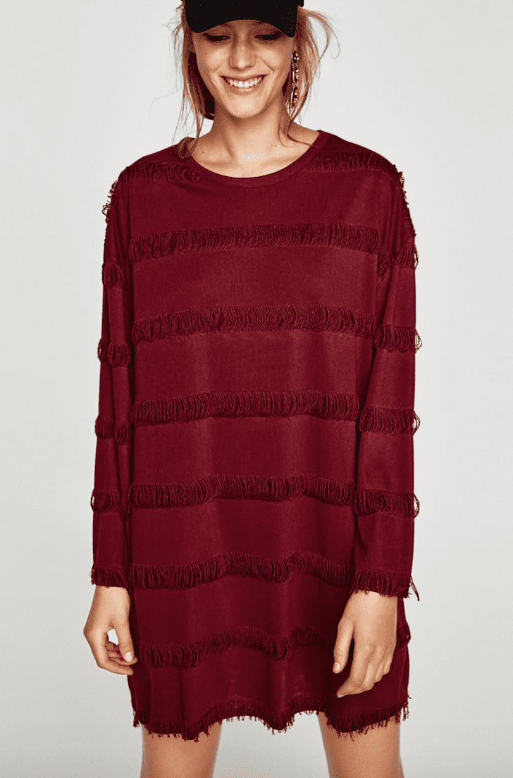 Zara Oversized Dress with Striped Fringe Best Fall Dresses POPSUGAR