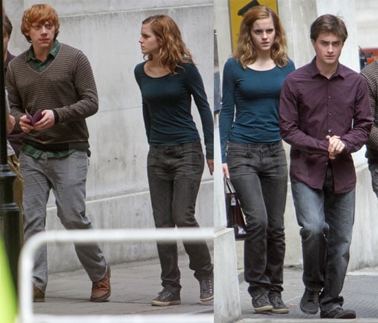 Photos Of Emma Watson Daniel Radcliffe Rupert Grint On The Set Of Harry Potter And The Deathly Hallows In London Popsugar Celebrity