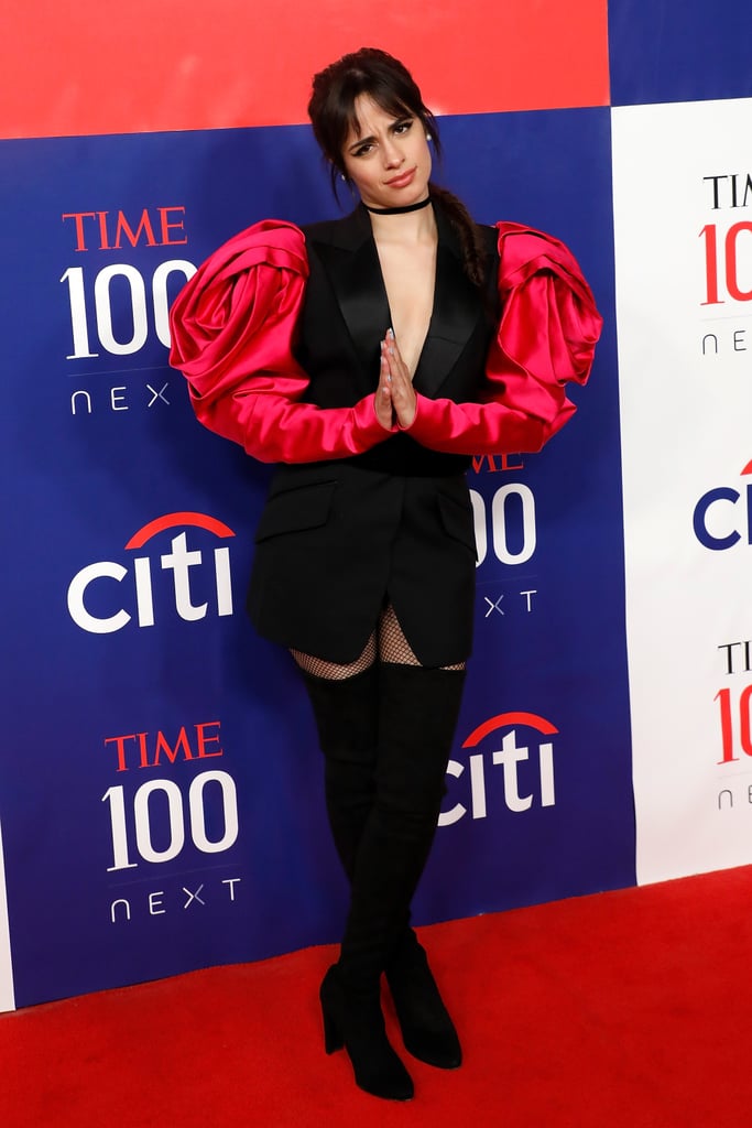 Camila Cabello's Romantic Rose Sleeve Suit Dress Photos