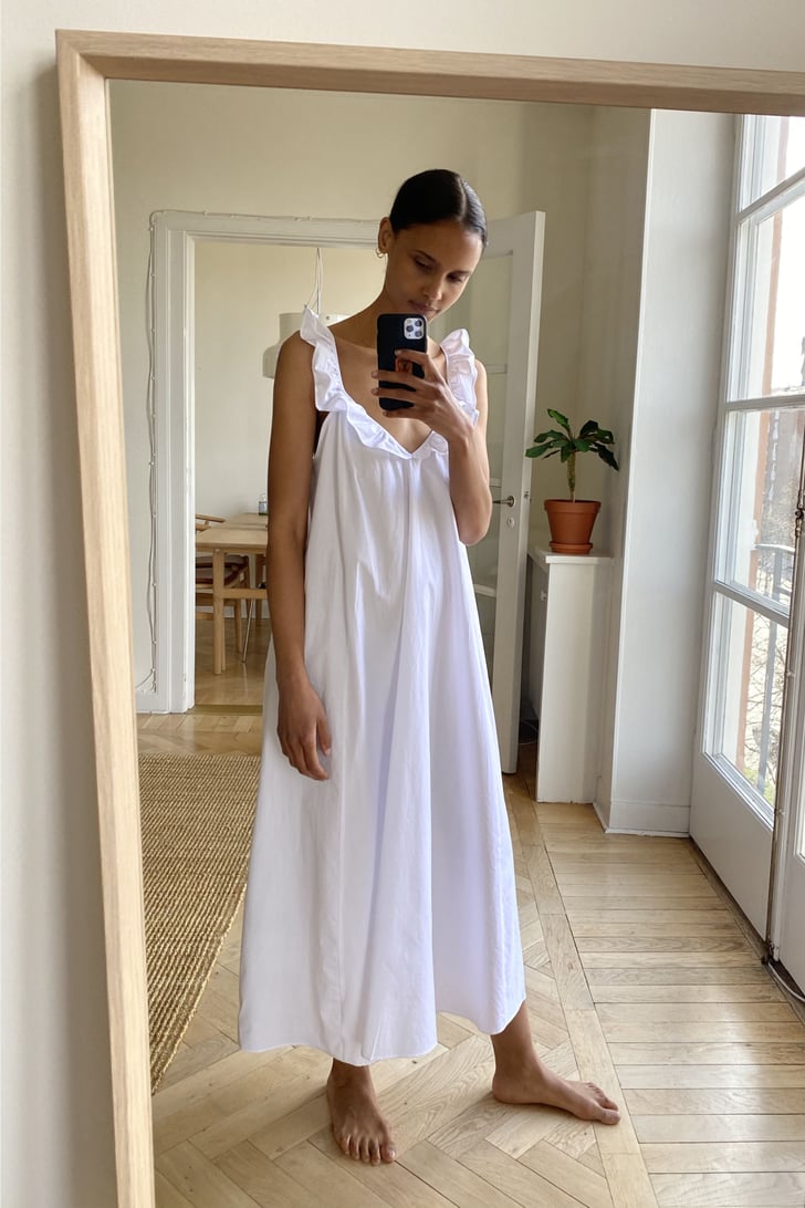 H&M White Linen Blend Buttons Dress Midi Bloggers Smocking New