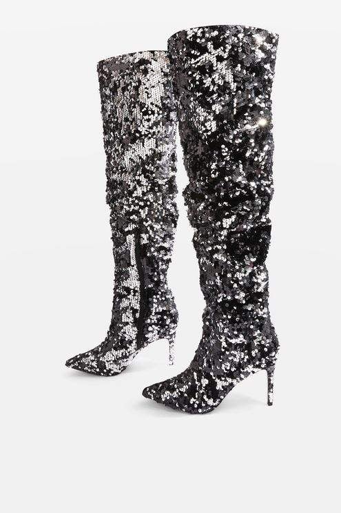 Topshop Bejeweled Knee-High Sequin Boots