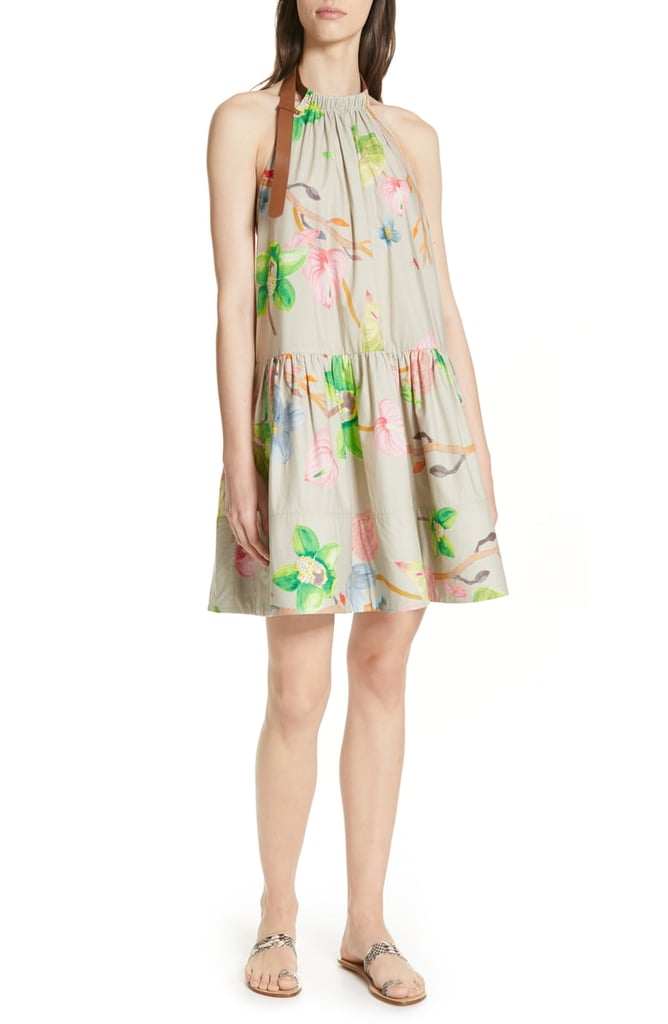 Tibi Linnea Floral Print Poplin Halter Dress