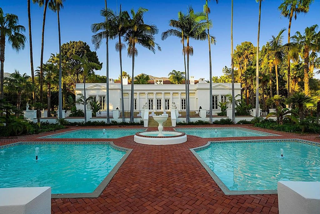 Elaborate pools and fountains are the signature of the one-of-a-kind property.