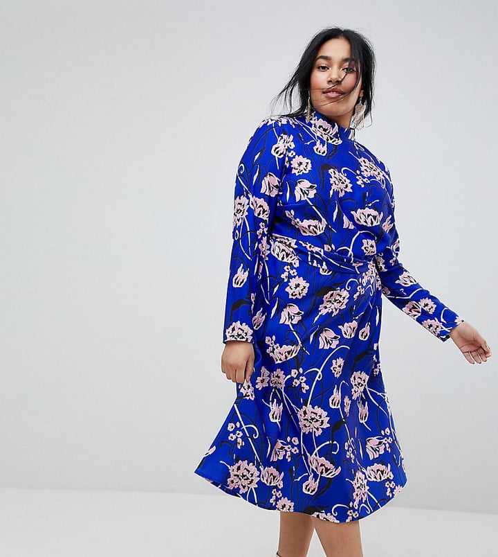 Asos Bright Floral High Neck Midi Dress