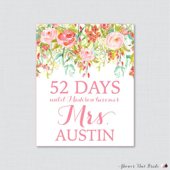 Days Until Mrs. Floral Printable Bridal Shower Sign
