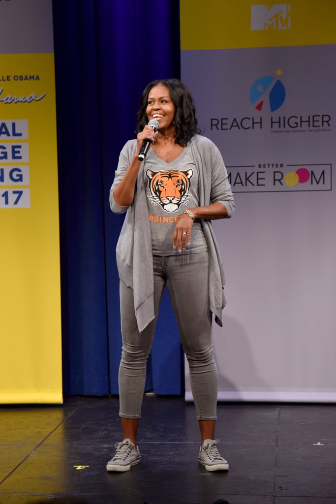 Michelle attended MTV's College Signing Day in 2017 dressed in grey from head to toe.