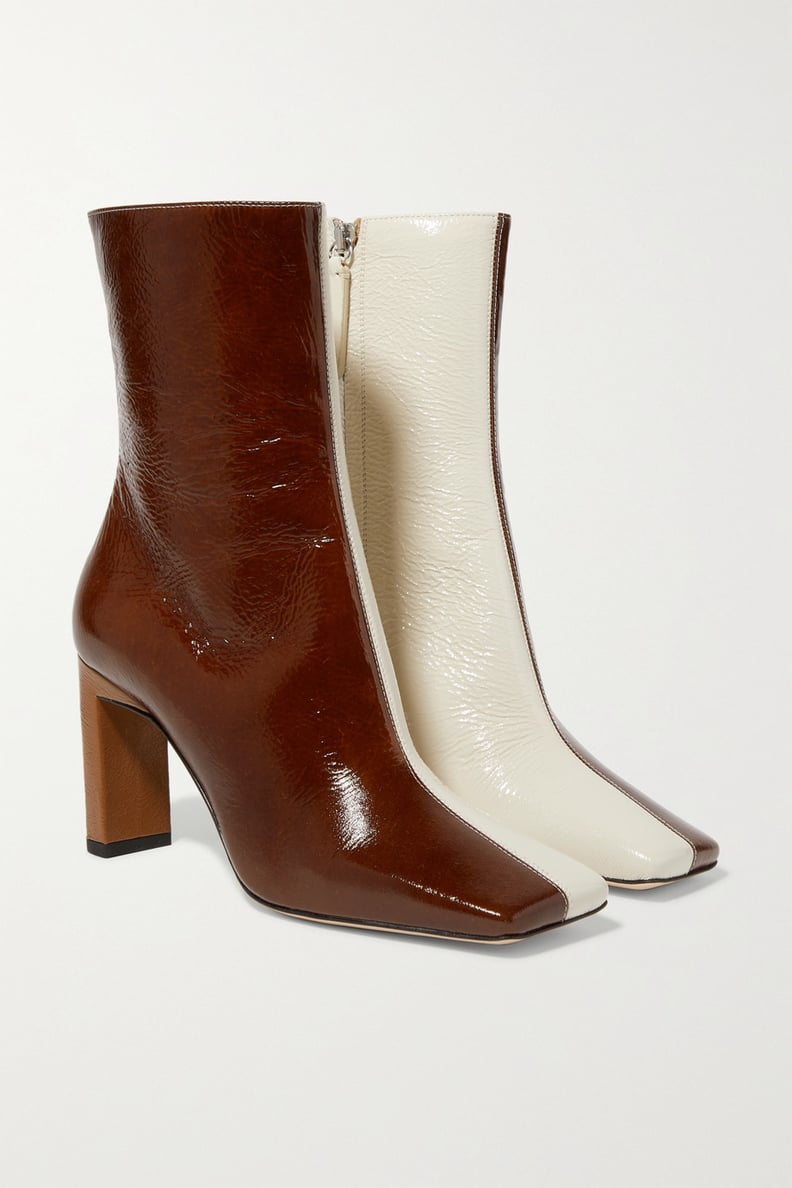 Wandler Isa Two-Tone Crinkled Patent-Leather Ankle Boots