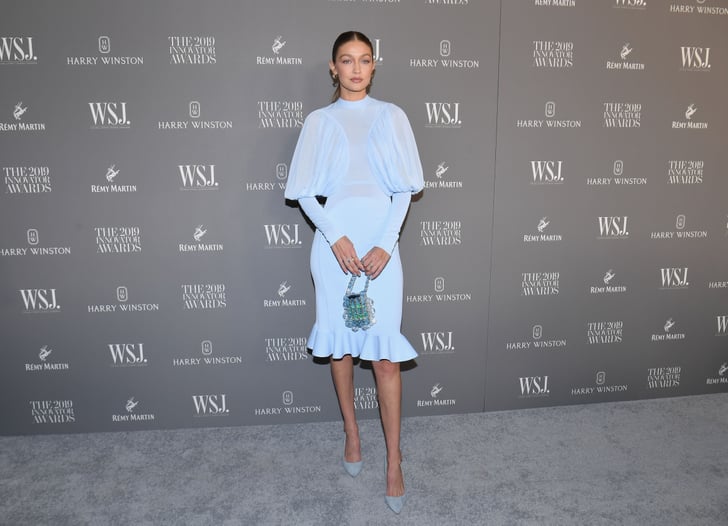 Gigi Hadid Wore a Blue Beaded Bag With Her Burberry Dress
