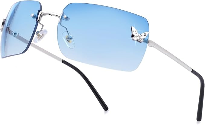 knliwkm Rimless Rectangle Sunglasses ($16)
 Yup, everyone was rocking these rectangular sunglasses — the same style the Backstreet Boys themselves have worn. I personally loved the pair with the butterfly detail (very Y2K), and the light blue lenses instead of dark ones are a nice touch, so you can actually see. Trust me, you'll want to take in every visual The Sphere has to offer.