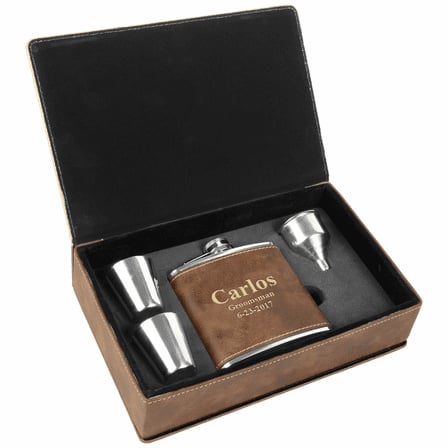 Antique Brown & Gold Personalized Flask Gift Set
