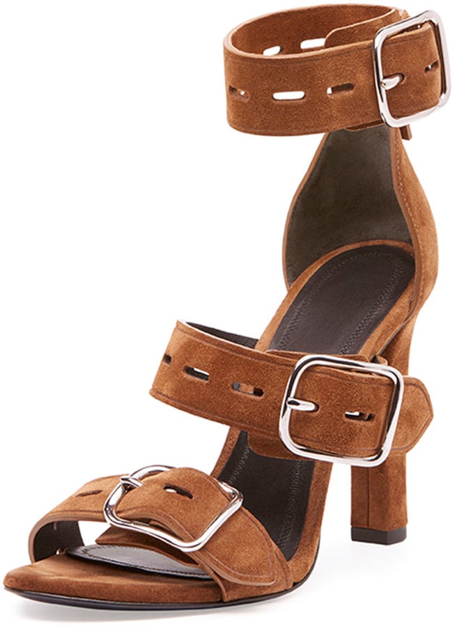 Alexander Wang Bridget Suede Buckle Sandal, Dark Truffle ($550)