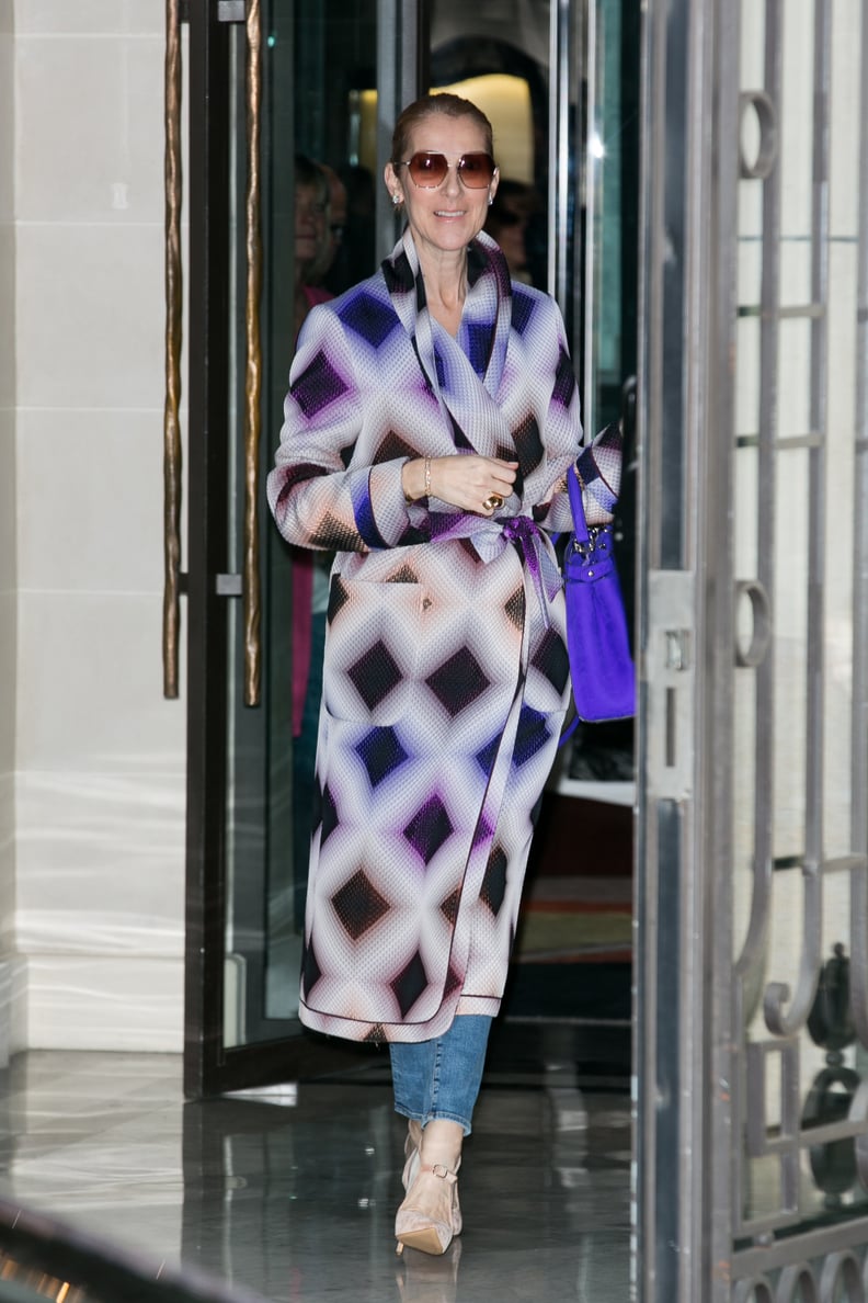 Her Printed Graphic Coat Was All Different Shades of Purple